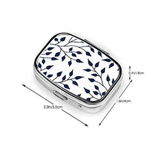 Scatola quadrata per pillole medicinali con foglie eleganti blu navy bianco moda portapillole organizer da viaggio per pillole integratori vitamine