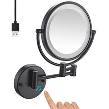 MRJ Specchio Ingranditore da Parete con Ingrandimento 10X/1X USB Ricaricabile Specchio Trucco con Luci Luminosità Regolabile Specchio Estensibile da Bagno Rotazione a 360°, Nero