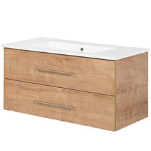 Fackelmann Set di mobili da Bagno Rustico, in Rovere Chiaro, 100 cm e Specchio da Bagno a LED, 3 Pezzi