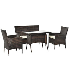 Outsunny Salotto da Giardino con Tavolo, 2 Poltrone e Divano 2 Posti, Set Mobile da Giardino in Rattan PE con Cuscini, Marrone e Bianco