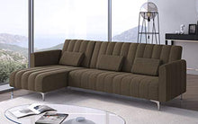 Divano chaise longue Milano 267cm, trasformabile in letto, reversibile, a righe marrone.