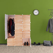 Relaxdays Armadio Componibile, Scaffale con Ante, Bastone Appendiabiti, 8 Scomparti, Effetto Legno, Altezza 145 cm