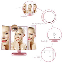 AYYEBO Specchio for Trucco, 1/2/3 / 10X Ingrandimento Retroilluminato Luci a LED Illuminazione Tri-Fold Specchio Cosmetico HD Touch Screen - Oro Rosa