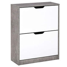 homcom Mobile Scarpiera Salvaspazio a 2 Ante per 8 Paia di Scarpe, Arredamento Moderno Grigio e Bianco, 62.5x26x81cm
