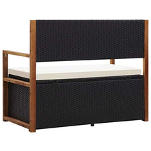 OUSEE Cassapanca 110 cm in Polyrattan e Legno Massello di Acacia Nero
