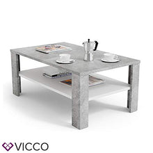 Vicco Tavolino da divano Tavolino da salotto Cemento Bianco con ripiano
