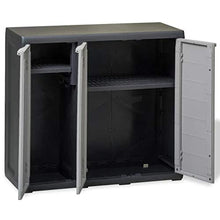 Cikonielf Armadio in plastica per esterni, 97 x 38 x 87 cm, con 2 ripiani e 3 ante, nero e grigio