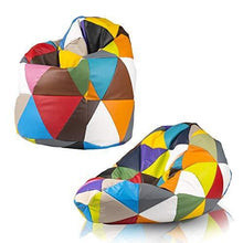 Ecopuf Poltrona Sacco XL Mix Ecopelle Pouf Imbottito Patchwork Design a Triangoli in Pelle Sintetica 85x135Cm - Arredi Casa