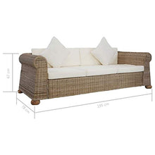 vidaXL Divano a 3 Posti con Cuscini Comodo Rilassante Confortevole Solido Robusto Pratico Resistente Durevole Sofa Poltrona in Rattan Naturale