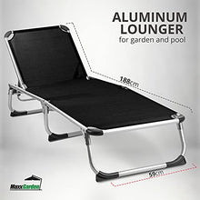 MaxxGarden, lettino prendisole pieghevole da campeggio, sdraio relax in alluminio, 189 x 59 cm, nero