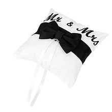 WINOMO Anello di nozze cuscino cuscini Mr Mrs fiocco di nastro in raso (bianco nero)