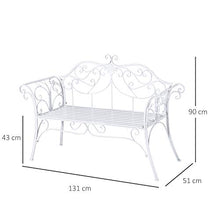 Outsunny Panca da Giardino Panchina 2 Posti Esterno Metallo 131 × 51 × 90cm Bianco