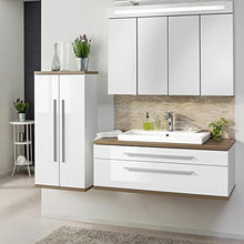 FACKELMANN Set di mobili da bagno Stanford 4 pezzi, con mobiletto sospeso e vasca in ceramica da 110 cm e armadietto a specchio a LED