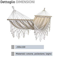 PiuShopping Amaca da Giardino Beige, per Terrazzo, con Frange Design Macrame, Poliestere con Barre in Legno | 200x100