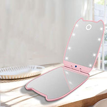 DKee Mini Portatile Orecchie di Gatto LED Specchio Trucco 2 Volte Con Trucco Piccolo Specchio Di Bellezza Specchio Vanity Specchio Rosa