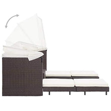 Tidyard Divano Letto a 3 Posti Estendibile con Tetto Polyrattan Marrone, Divani da Giardino, Mobili da Giardino 200 x 75 x 70/150 cm