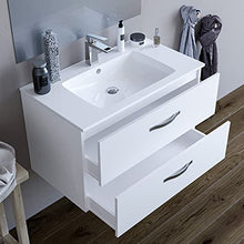 Mobile bagno SOSPESO 80 cm con lavabo in ceramica e specchio con cassetti BIANCO LINDA 8280