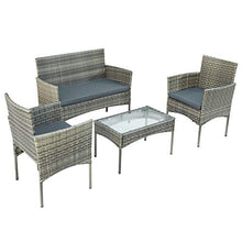 Belissy Set di mobili da balcone in rattan sintetico, da giardino, balcone, terrazzo, divano,set di mobili da giardino in polyrattan,per 4 pezzi,divano e tavolo,cuscini per giardino (grigio + rattan)