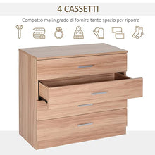HOMCOM Cassettiera Salvaspazio in Legno, Comò con 4 Cassetti per Camera da Letto, Rovere, 72x33.5x67cm