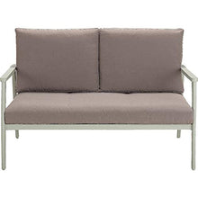 Meubletmoi 7679 - Divano da giardino a 2 posti, in alluminio, colore: Verde chiaro con braccioli e cuscini in tessuto grigio