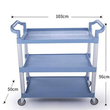Carrello Multiuso Dell'hotel da Cucina, Carrello Multiuso A 3 Ripiani con Ripiani in Plastica Resistente E Ruote da 4 Pollici Oversize Personalizzate, Carico 70 kg, Blu