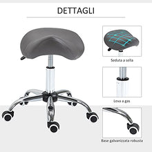 homcom Sgabello da Lavoro a Sella con Ruote e Altezza Regolabile per Negozi Parrucchiere e Tattoo, 52x53x49-61cm Grigio