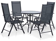 Set Tavolo e 4 Sedie Pieghevoli da Giardino in Metallo e Textilene Nero
