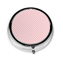 Minimiel, portapillole a 3 scomparti, rosa a pois, kit da viaggio di lusso, in metallo, rotondo, argento, pillole, vitamine e olio di pesce