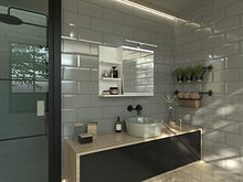 DOMTECH - Armadietto da bagno con specchio e ripiani, luce LED, misura L, bianco