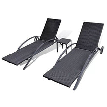 Festnight Set Lettino Prendisole/Sedie a Sdraio 3 pz in Polirattan Nero
