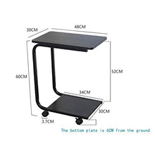 Tavolino A Forma di U. Comodino da Camera da Letto Nero con Ruote Tavolo da Ufficio con Balcone A 2 Livelli, 48 × 30 × 60 Cm