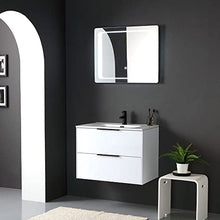 Kiamami Valentina MOBILE BAGNO SOSPESO BIANCO LUCIDO CON MANIGLIA NERA SPECCHIO LED TOUCH | PARIGI