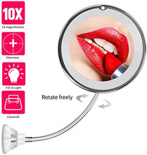 Specchio da trucco con ingrandimento 10x, regolabile, a collo di cigno flessibile, a forma di ventosa, specchio cosmetico per camera da letto, bagno