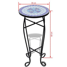 vidaXL Tavolino Laterale Piante Design Mosaico Blu/Bianco Supporto Espositore