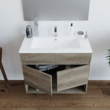 Mobile bagno 80 cm sospeso con lavabo in ceramica e specchio con ante rovere Erika