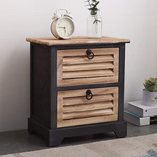 Rebecca Mobili Re4548 - Mobiletto Comodini con 2 cassetti, Legno, Urban Retrò, Nero/Marrone, 45 x 42 x 29 cm