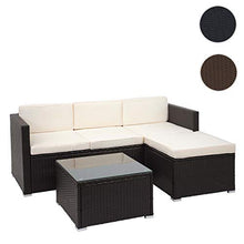 Mendler Salottino da Esterno HWC-F40 polyrattan Marrone con Cuscini Avorio