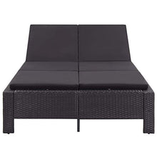 Festnight Lettino Prendisole, Lettini da Giardino a 2 Posti con Cuscino, Sedie a Sdraio da Giardino in Polyrattan Nero