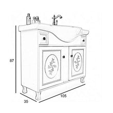 Arredo bagno 105cm bianco shabby chic provenzale con specchio