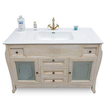 Shop Chic Mobile bagno avorio decapè con lavabo slim 123 cm e specchiera