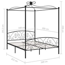 SKM Letto a Baldacchino Nero in Metallo 160x200 cm (29.8kg)