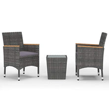 FAMIROSA Set Bistrot Giardino 3 pz Polyrattan e Vetro Temperato Grigio-8365