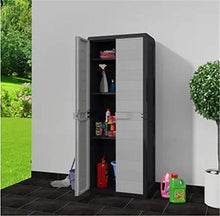 Pissente - Armadietto da giardino autoportante, con serratura per esterni, con 3 ripiani per patio o garage (lunghezza x larghezza x altezza) nero e grigio