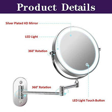SHY Specchio ingranditore con Luce 10x Grande Specchio da Barba a LED da Parete, Specchio per Trucco da Bagno a Doppio Lato Girevole Specchio per Il Trucco-Pulsante a sfi