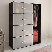 Armadio Modulare Camera da Letto con 12 Cubi, Scaffale Plastica con Ante, Guardaroba Organizzatore Strutture per Cabine Nero