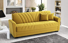 Divano 3 posti in tessuto lavabile giallo senape - 220 x 88 x 83h cm, vano contenitore, trasformabile in letto una piazza e mezza
