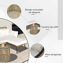 Outsunny Set 3 Pezzi Mobili da Giardino in Rattan, Divano 2 Posti con Chaise Longue e Tavolino, Beige e caffè
