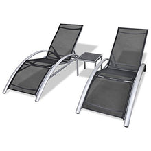 FESTNIGHT Lettino Prendisole/Sedia a Sdraio Set 3 pz in Alluminio Nero