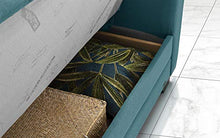 Divano 3 posti in tessuto lavabile turchese - 220 x 88 x 83h cm, vano contenitore, trasformabile in letto una piazza e mezza