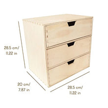 Creative Deco Mini Cassettiera in Legno | 3 Cassetti | 28.5 x 20 x 28.5 cm (+/- 1 cm) | Scatola Armadio di Stoccaggio | Compensato Non Verniciato | Perfetto per Conservare. Decoupage e Decorazioni